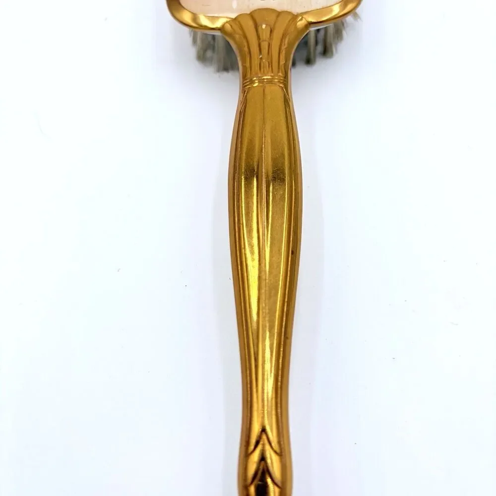 Vintage Gold Tone Vanity Hair Brush Floral Heart Dresser Brush
